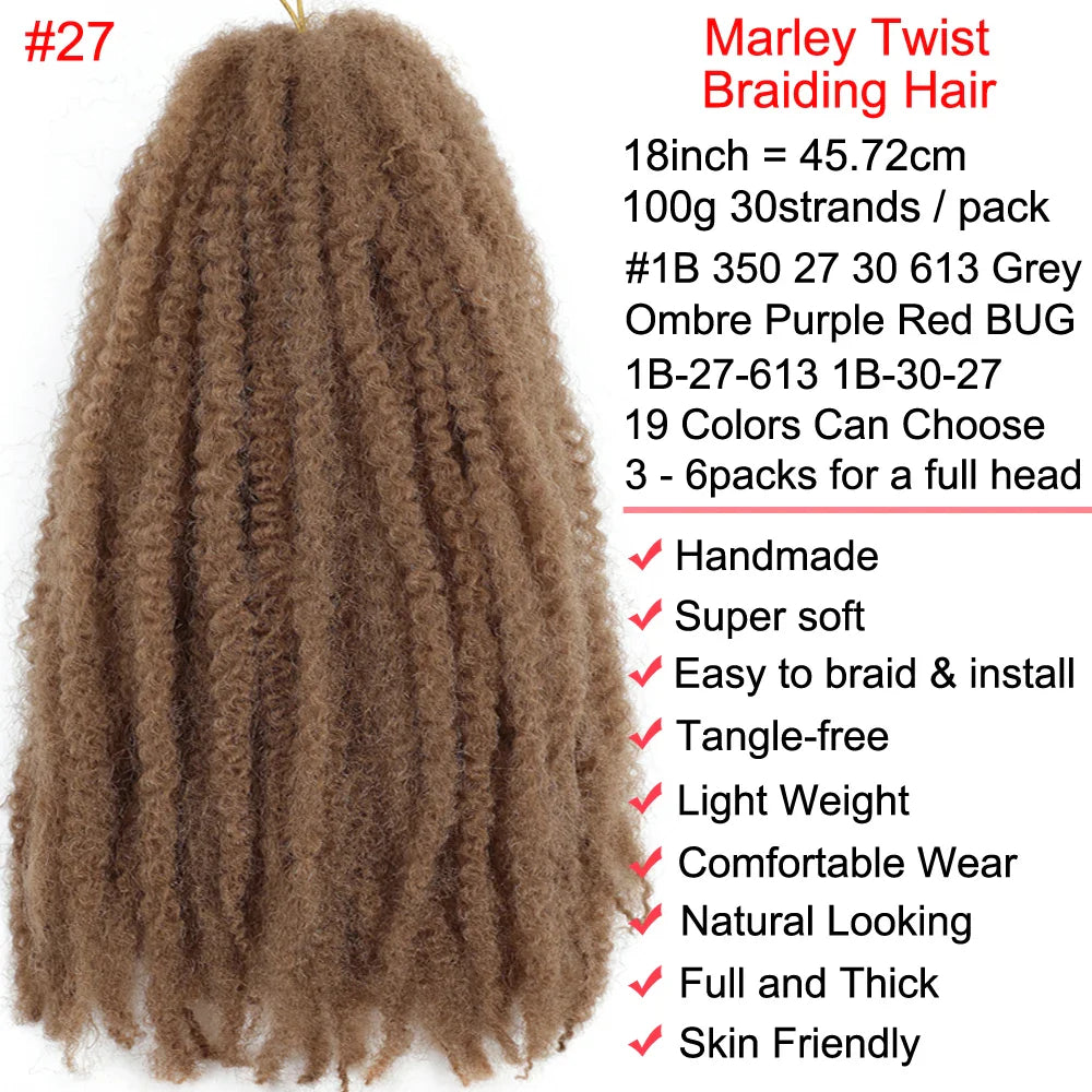 Cheveux à tresser Marley Twist 18" | Tresses au crochet | Extensions de cheveux crépus Afro Twist | Couleurs Ombré | 30 mèches/paquet