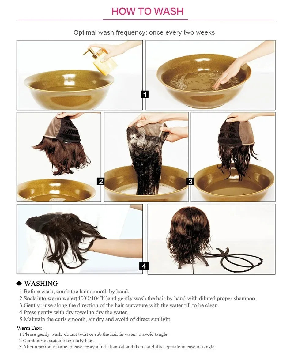 Perruque courte bouclée "Honey" en cheveux naturels, raie latérale, pré-épilée, grand volume, marron mélangé blond, sans colle, avec frange.