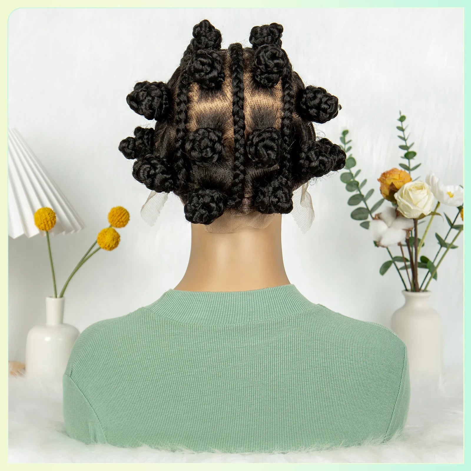 Perruque courte tressée à nœuds bantous | Entièrement en dentelle | Cheveux synthétiques | Cheveux de bébé | Jolies tresses pour femmes noires
