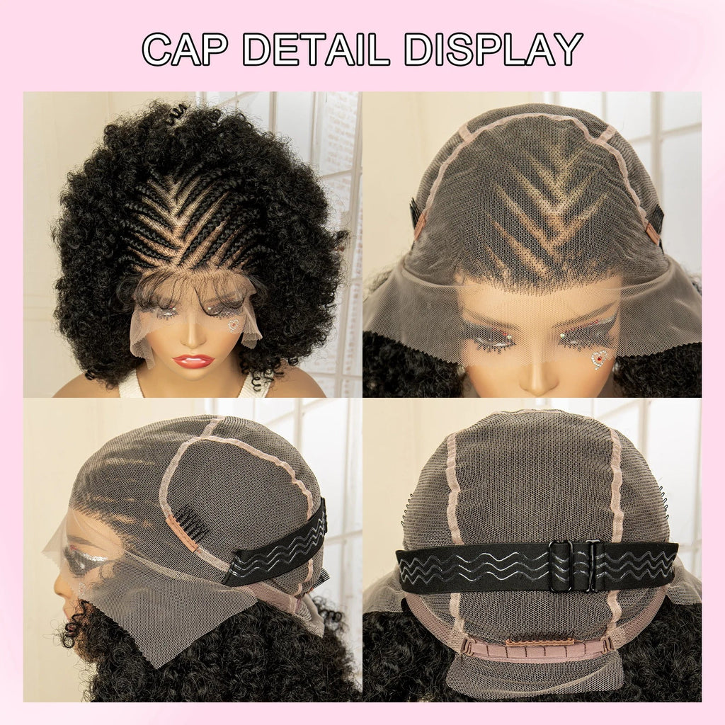 Perruque tressée afro en dentelle complète de qualité supérieure - Perruque tressée courte de 8 pouces avec tresses kinky bouclées et cheveux de bébé - Aspect naturel