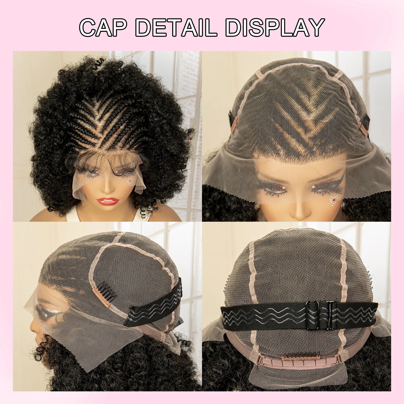 Perruque tressée afro en dentelle complète de qualité supérieure - Perruque tressée courte de 8 pouces avec tresses kinky bouclées et cheveux de bébé - Aspect naturel