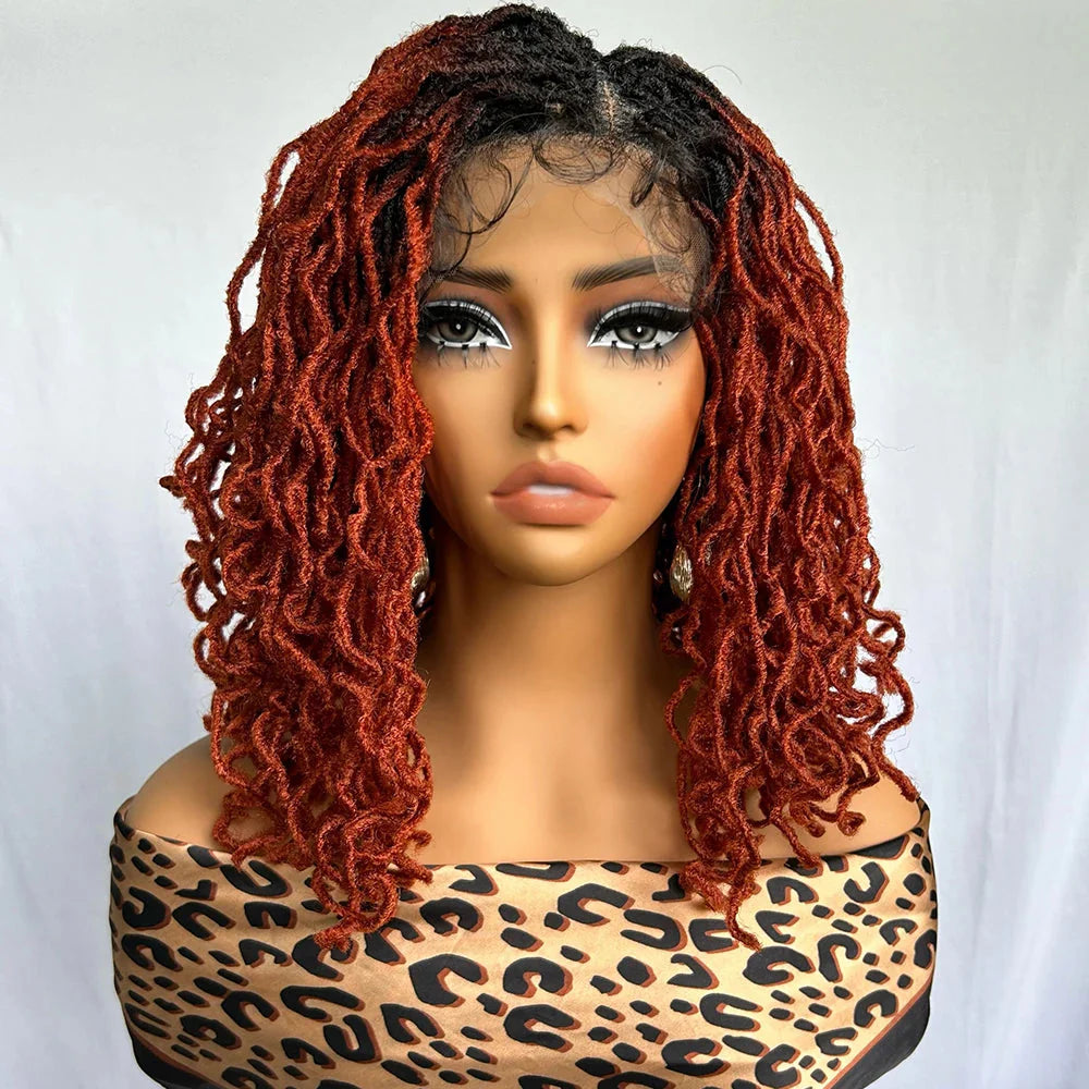 Perruque avant en dentelle rousse cuivrée de 14" | Fausses locs | Dreadlocks courtes tressées | Perruque tressée synthétique