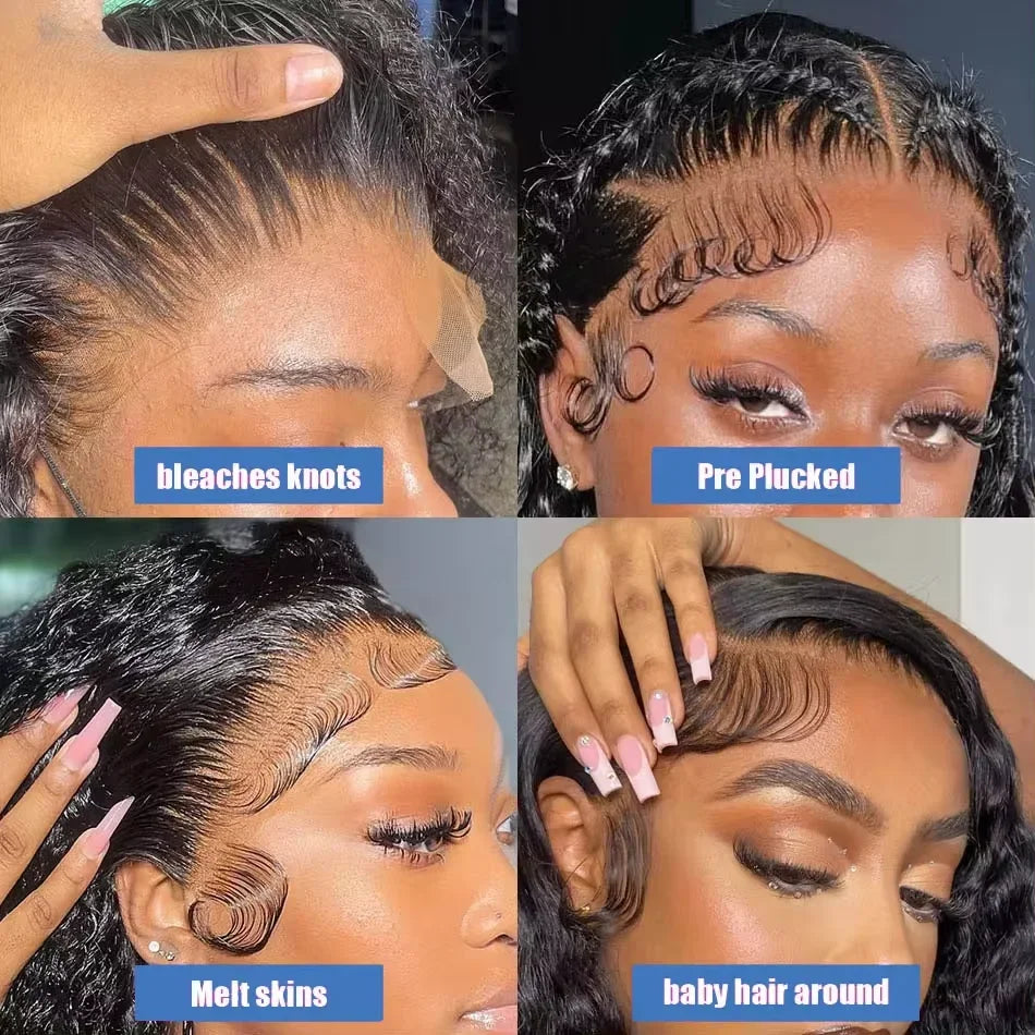 Perruque courte type bob à ondulations profondes 100 % cheveux humains | Perruque Lace Front transparente 13x4 Remy Vietnamienne de 14 pouces et de densité 200
