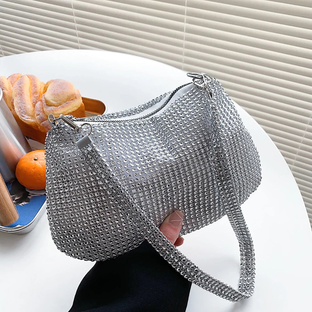 Pochette de Soirée Bling Strass | Sac à Main Coréen de Designer avec Chaîne en Diamants pour Dîner et Fêtes (Sac Carré Fourre-Tout Femme à Bandoulière)