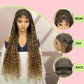 Perruque tressée boîte bohème avec cheveux bouclés | Accents dreadlocks style déesse | Perruque tressée marron en dentelle intégrale | Perruque tressée boîte bohème