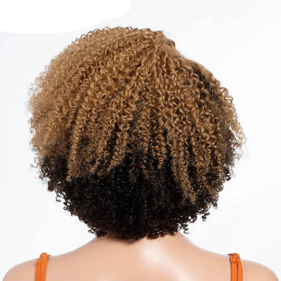 Perruque courte bob Ombre Honey 4/27 Afro Kinky Curly | Perruque en dentelle de cheveux humains avec baby hair