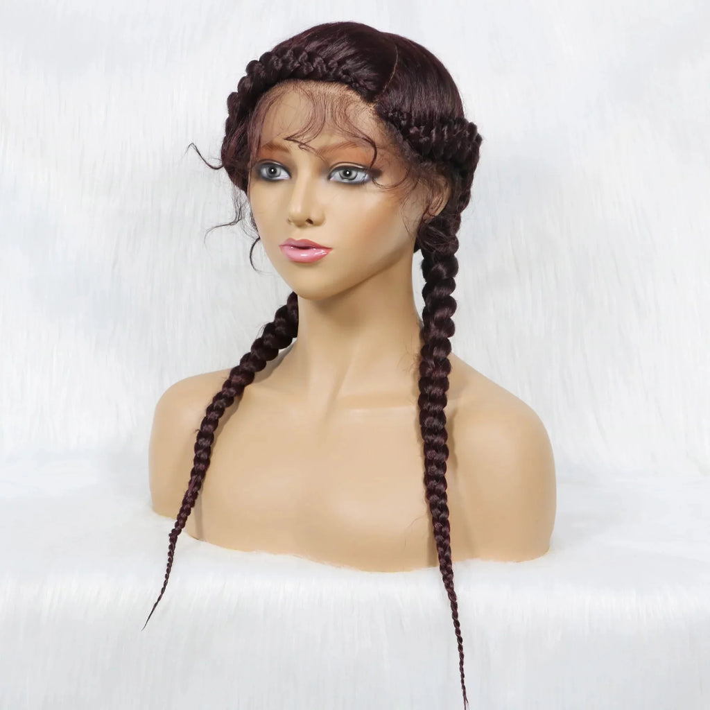24" Dutch Cornrow Box Braid Wig | Lace Front Synthetic Wig with Baby Hair | Afro Wig for Black Women | High-Temp Fiber