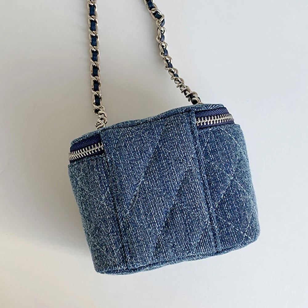 Mini Denim Crossbody Bags for Women | Lingge Chains Shoulder Bag & Fashion Brands Box Bag (Lipstick Coins Purses & Handbags)