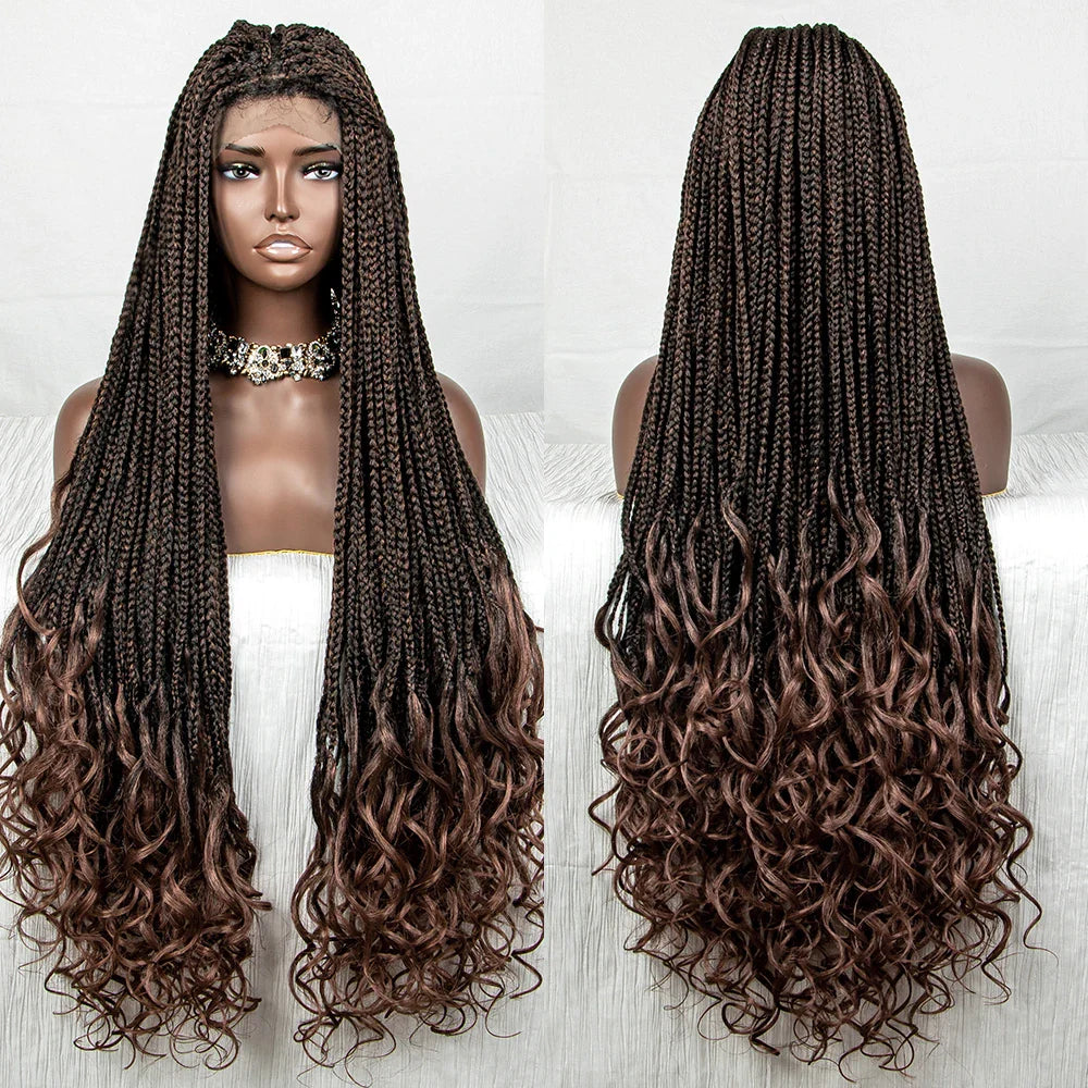 Perrue tressée Water Wave 36" | Dentelle frontale | Cheveux de bébé | Longues tresses