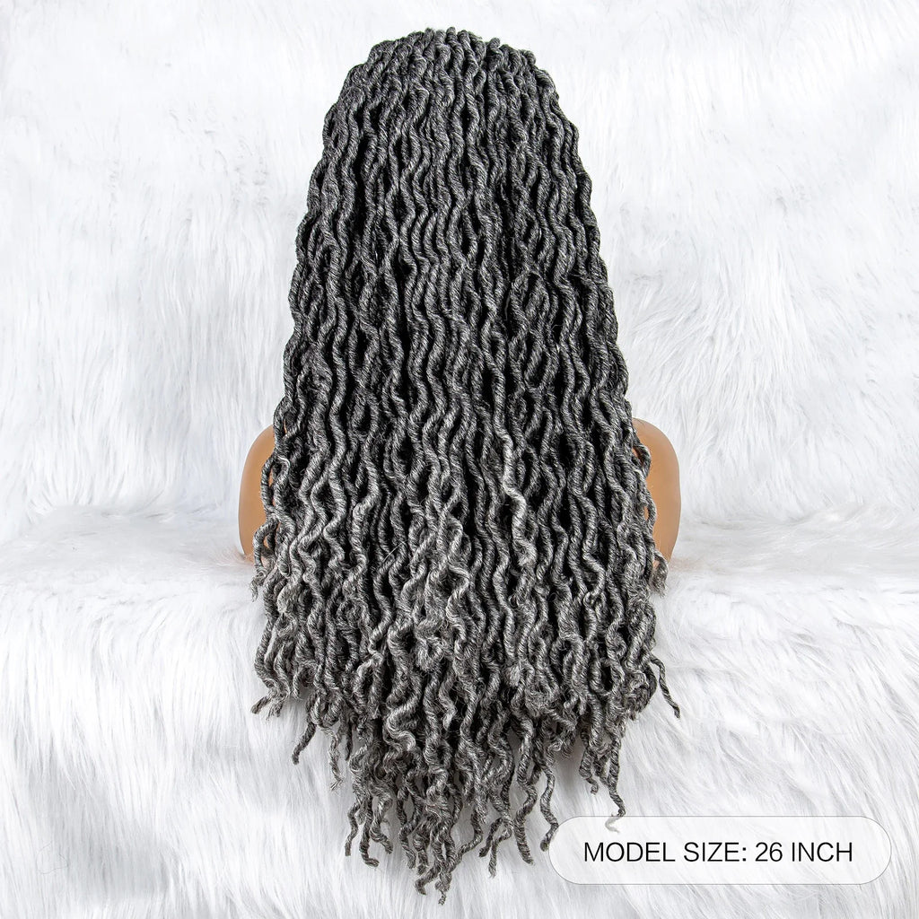 Perruque tressée sans nœuds avec pointes bouclées et cheveux de bébé | Perruque synthétique Lace Front pour femmes noires