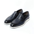 Classy Men's Genuine Cow Leather Penny Loafers | Blue & Black Casual Business Flats (Breathable)