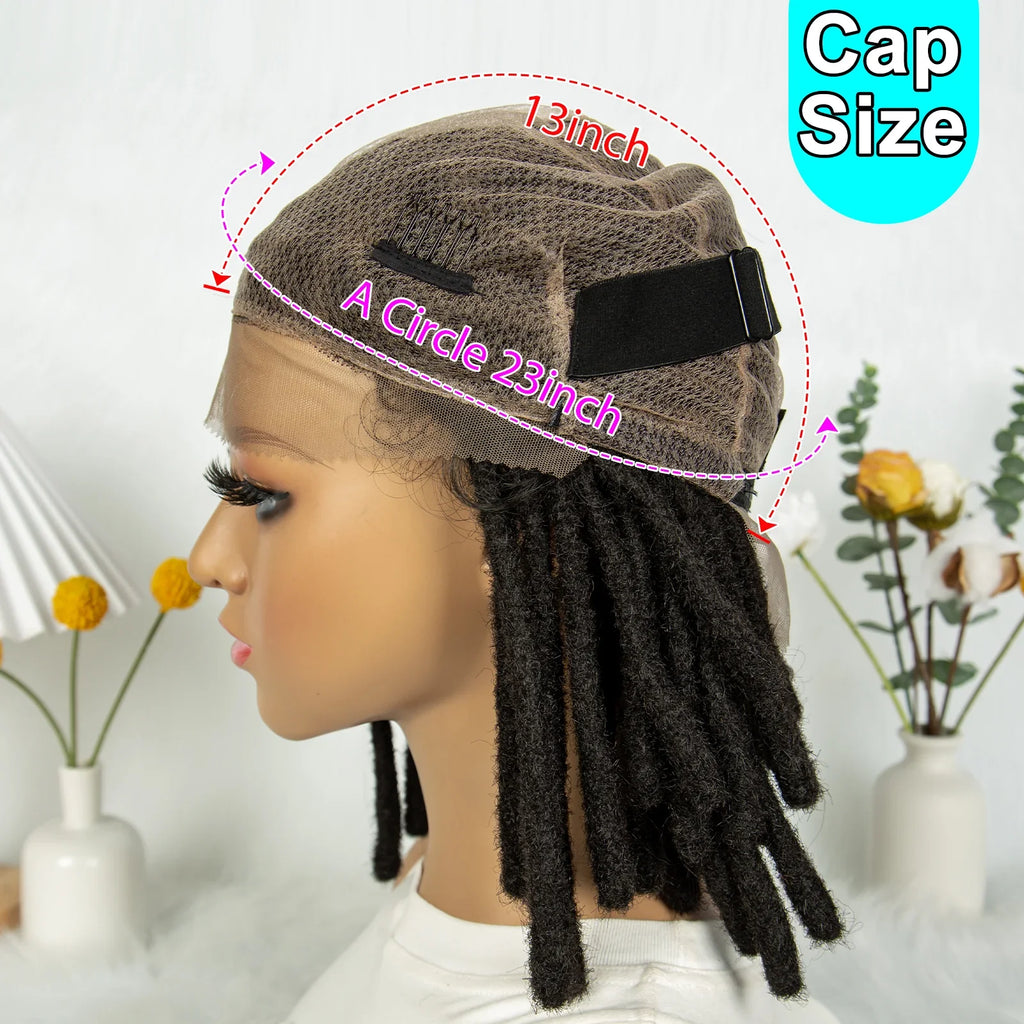 Perruque courte avec tresses africaines et nattes | Dentelle complète | Cheveux de bébé | Inspiration africaine
