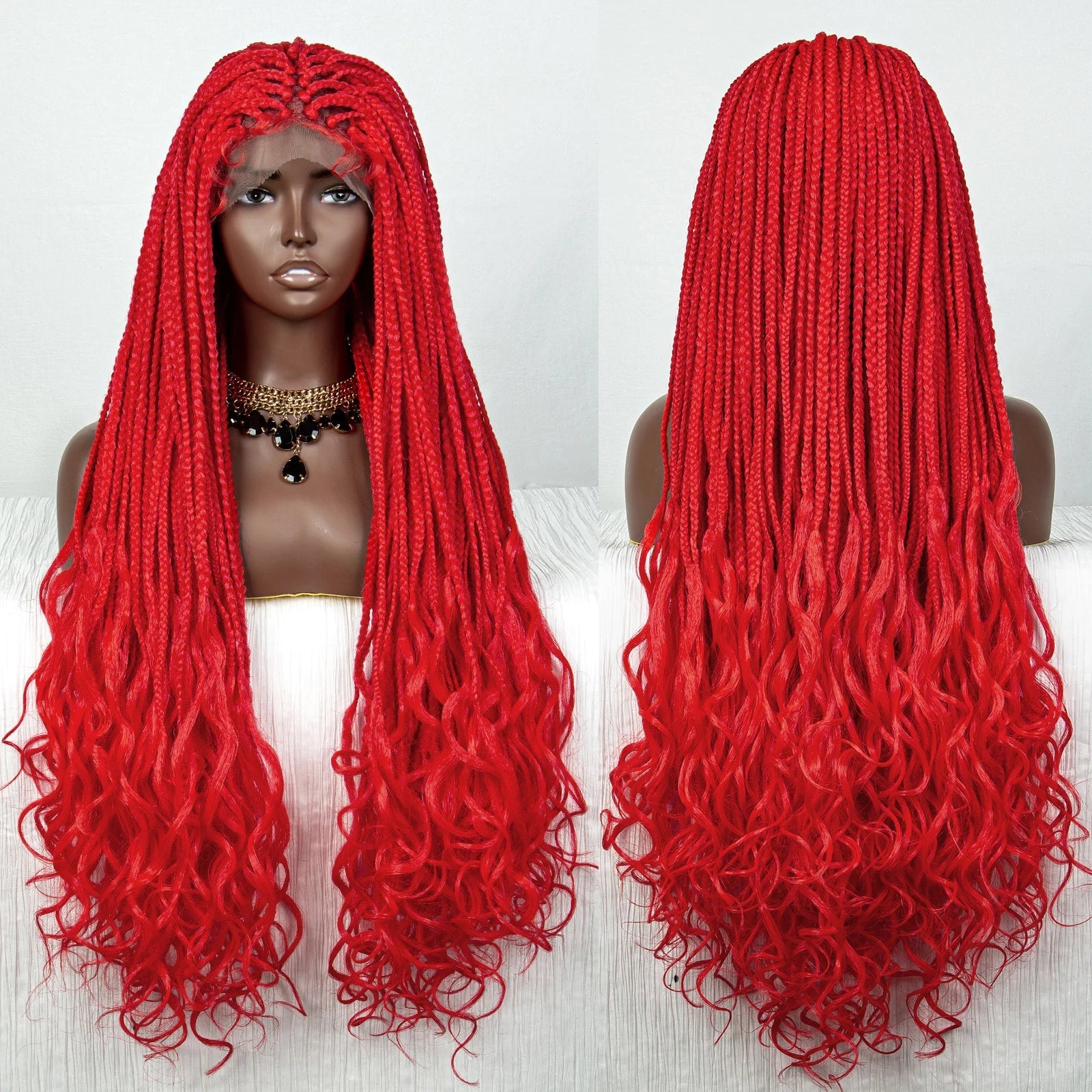 Perrue tressée Water Wave 36" | Dentelle frontale | Cheveux de bébé | Longues tresses