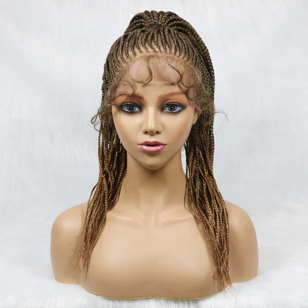 Perruque tressée Kima Cornrow & Bantu Knot | Tresses collées | Entièrement lacée | Cheveux synthétiques résistants à la chaleur