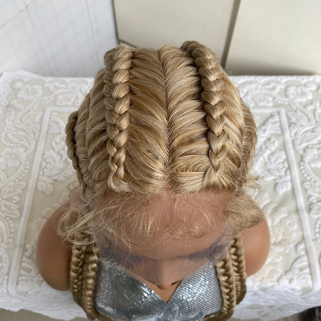 Perruque avant en dentelle torsadée sénégalaise de 32 pouces | 4 tresses collées | Avec des cheveux de bébé | Tresses synthétiques au crochet