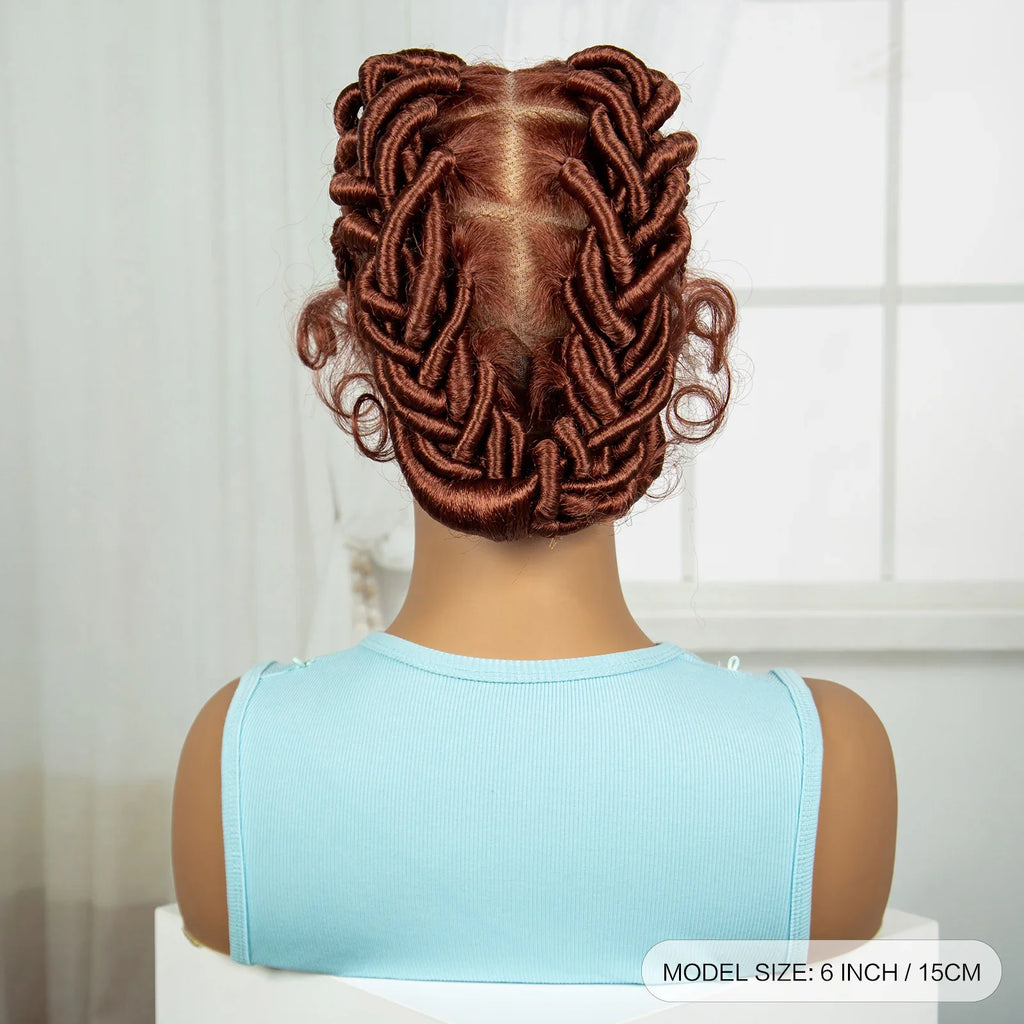 Perruque tressée gingembre pleine dentelle faite main Bantu & Dreadlock avec cheveux de bébé | Perruque tressée synthétique pour femmes noires