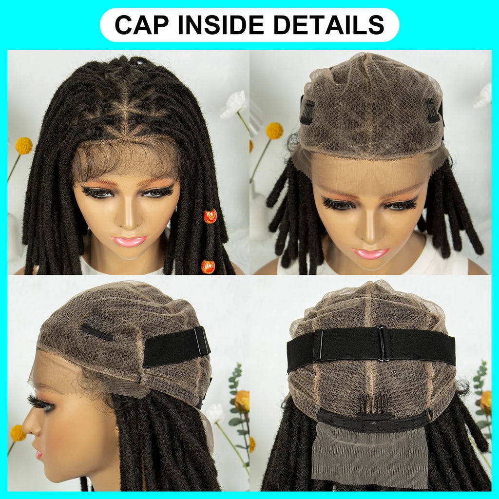 Perruque courte avec tresses africaines et nattes | Dentelle complète | Cheveux de bébé | Inspiration africaine