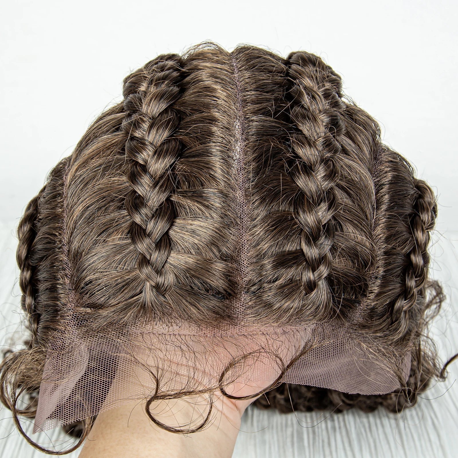 22" Box Braids Full Lace Wig | Two Curly Ponytails | Baby Hair | Synthetic Braided Wig
