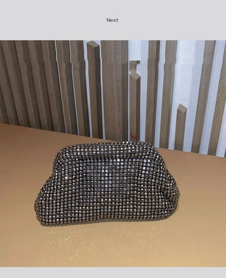 Sac à main de luxe pour femme en forme de nuage scintillant | Sac de soirée en cristal brillant avec strass et diamants (Pochette de soirée pour mariage, Sac à bandoulière)