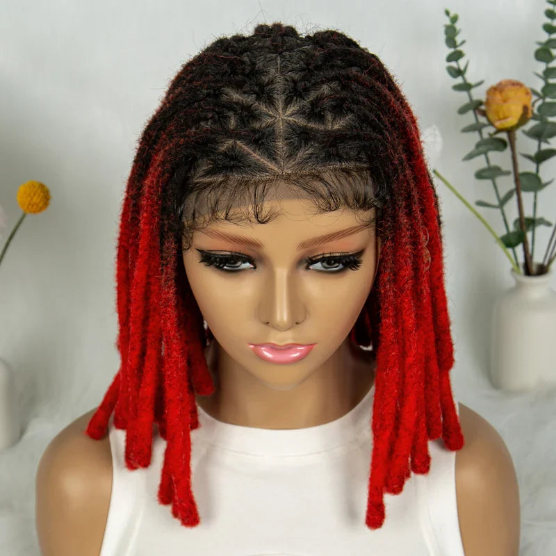 Perruque courte avec tresses africaines et nattes | Dentelle complète | Cheveux de bébé | Inspiration africaine