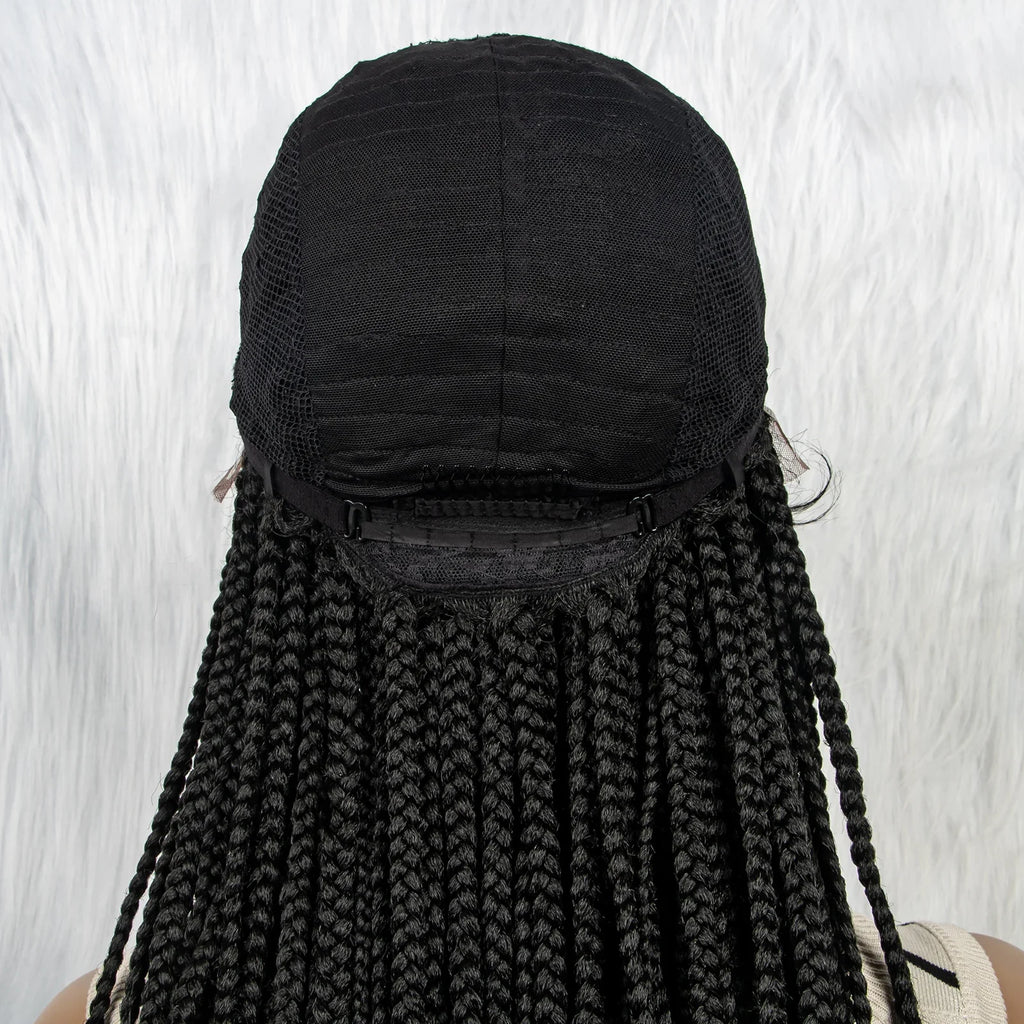 Perruque tressée frontale en dentelle HD 13x4 avec cheveux de bébé | Perruques tressées synthétiques pour femmes noires