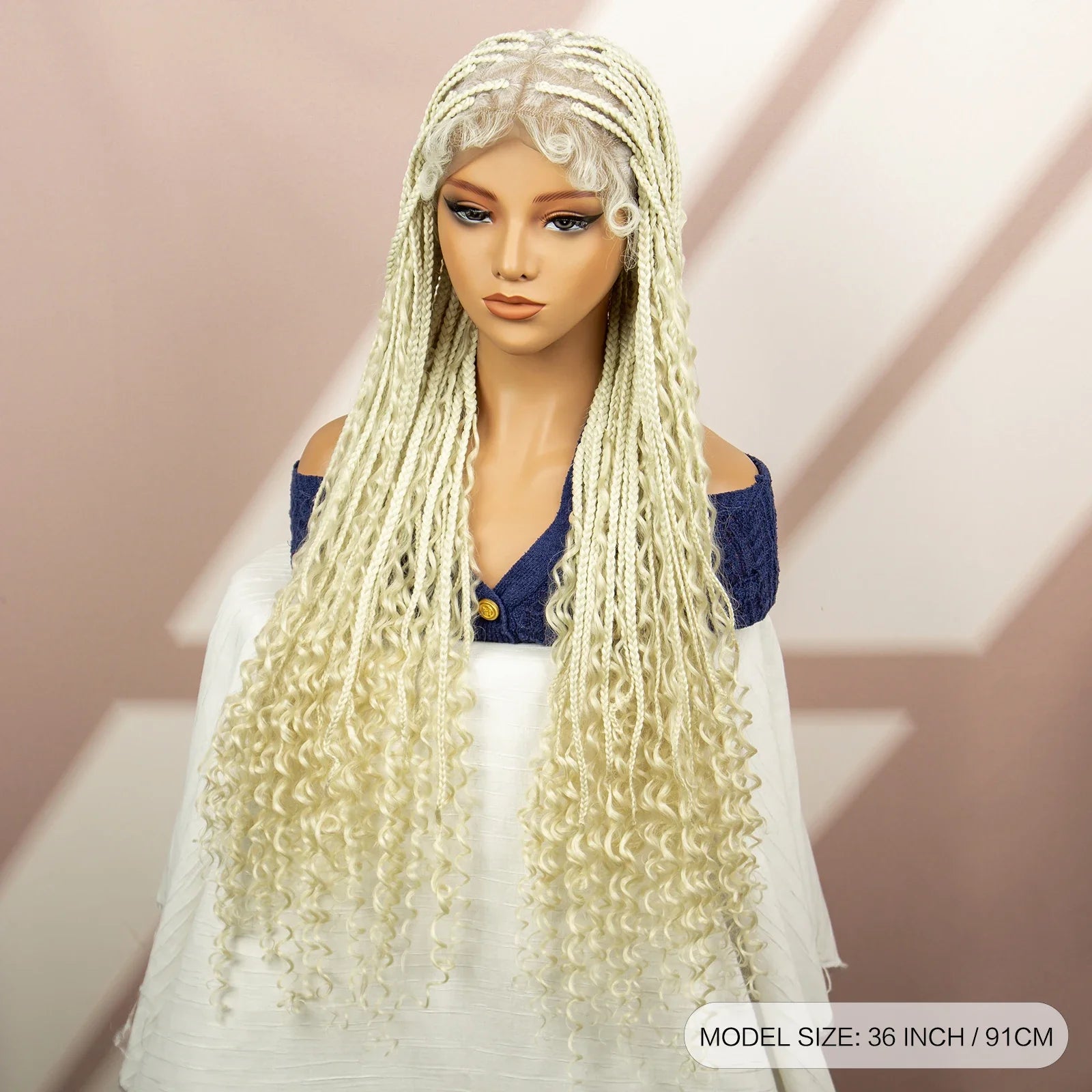 Perruque tressée boîte bohème avec cheveux bouclés | Accents dreadlocks style déesse | Perruque tressée marron en dentelle intégrale | Perruque tressée boîte bohème