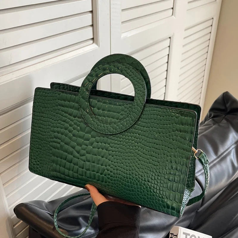 Sac à main de luxe pour femmes motif crocodile | Sac à bandoulière et sac bandoulière tendance (grand sac à main en cuir PU de marque célèbre, grande capacité)