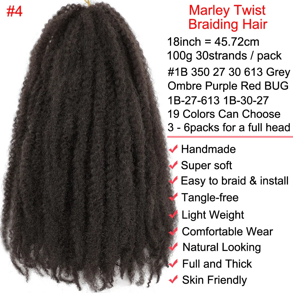 Cheveux à tresser Marley Twist 18" | Tresses au crochet | Extensions de cheveux crépus Afro Twist | Couleurs Ombré | 30 mèches/paquet