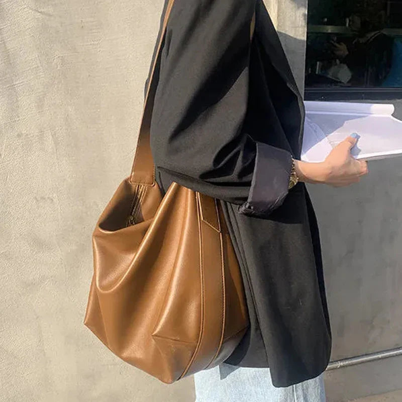 Sac à bandoulière vintage grande capacité | Sacoche souple en cuir à porter en bandoulière ou à l'épaule (Sac à main décontracté portable - Bolsa)