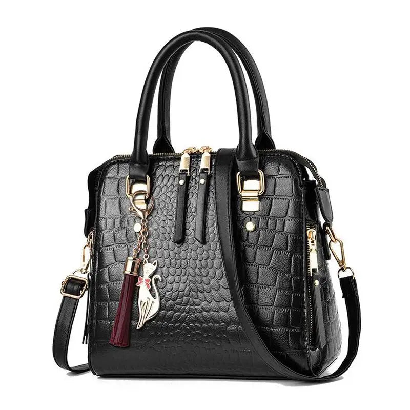 Sac à main de luxe motif crocodile pour femmes | Sac à bandoulière en cuir PU à pompons, nouvelle collection hiver (sac à main de marque, sac à main pour femme)