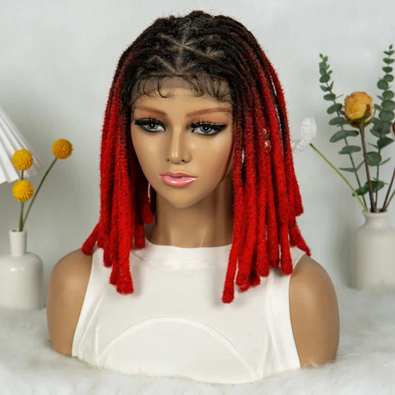 Perruque courte avec tresses africaines et nattes | Dentelle complète | Cheveux de bébé | Inspiration africaine