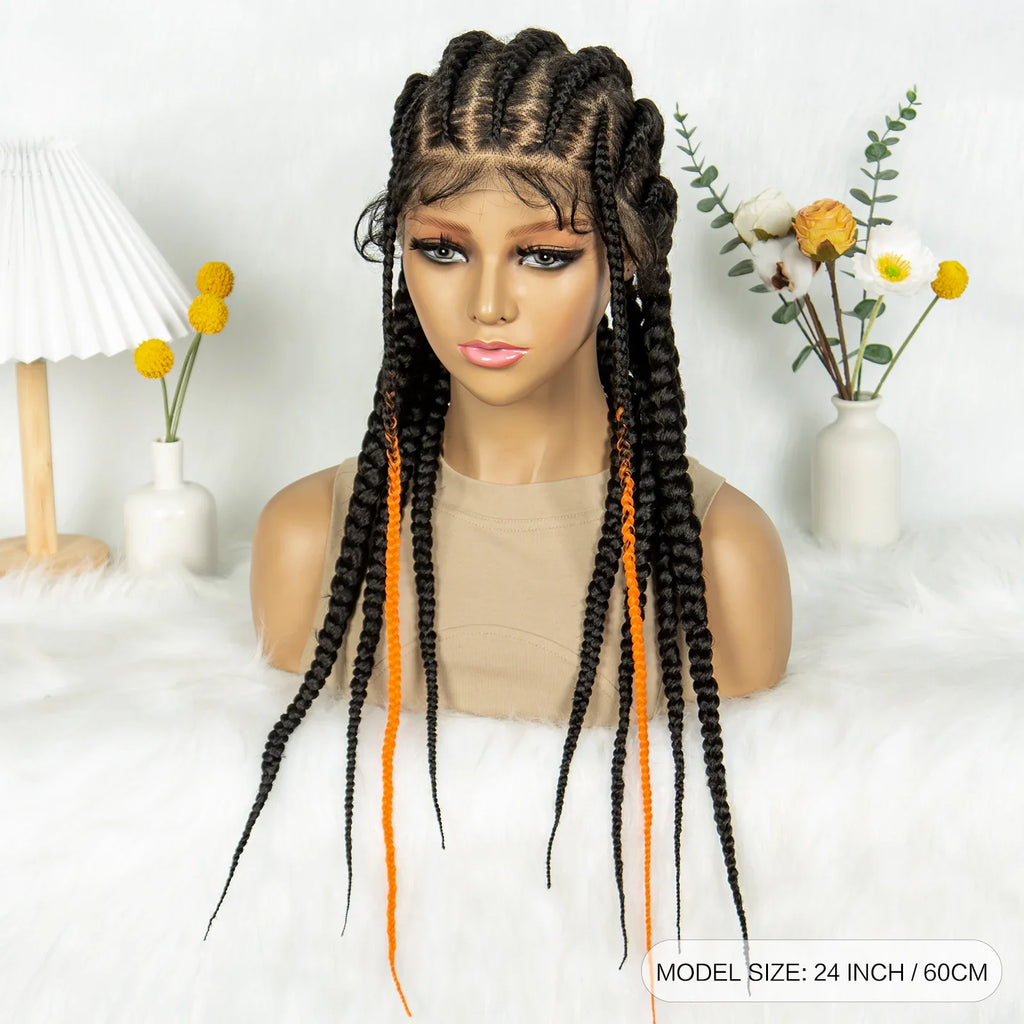 Perruque en dentelle complète tressée sans nœuds | Tresses africaines | Cheveux de bébé | Perruque tressée synthétique