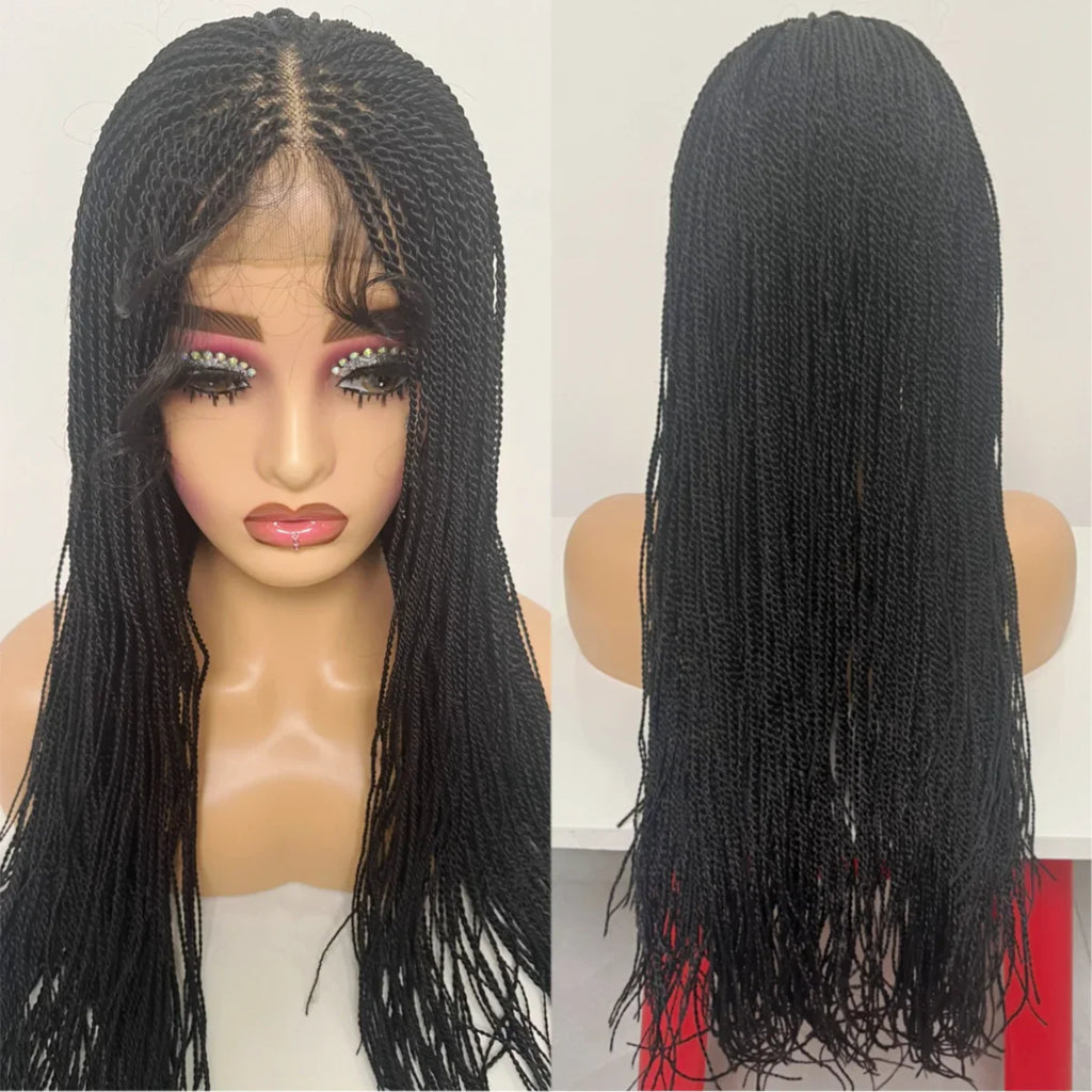 Perruque de tresses micro-torsadées de 28" | Style de tresses sénégalaises | Perruque Lace Front Transparente | Cheveux Kanekalon