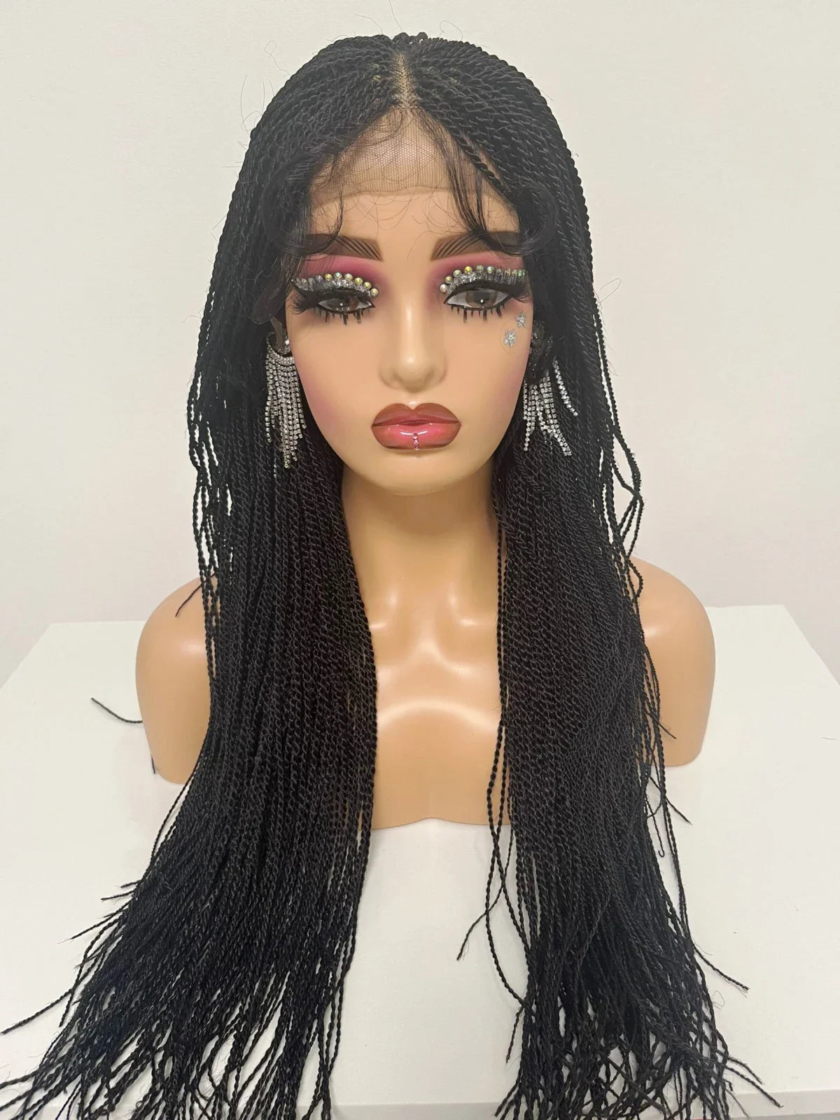 Perruque de tresses micro-torsadées de 28" | Style de tresses sénégalaises | Perruque Lace Front Transparente | Cheveux Kanekalon