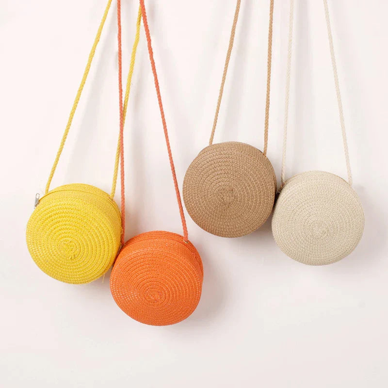 Sac bandoulière tissé en paille pour femme | Petit sac à main de plage rond en rotin fait main (sac à bandoulière pour femme)