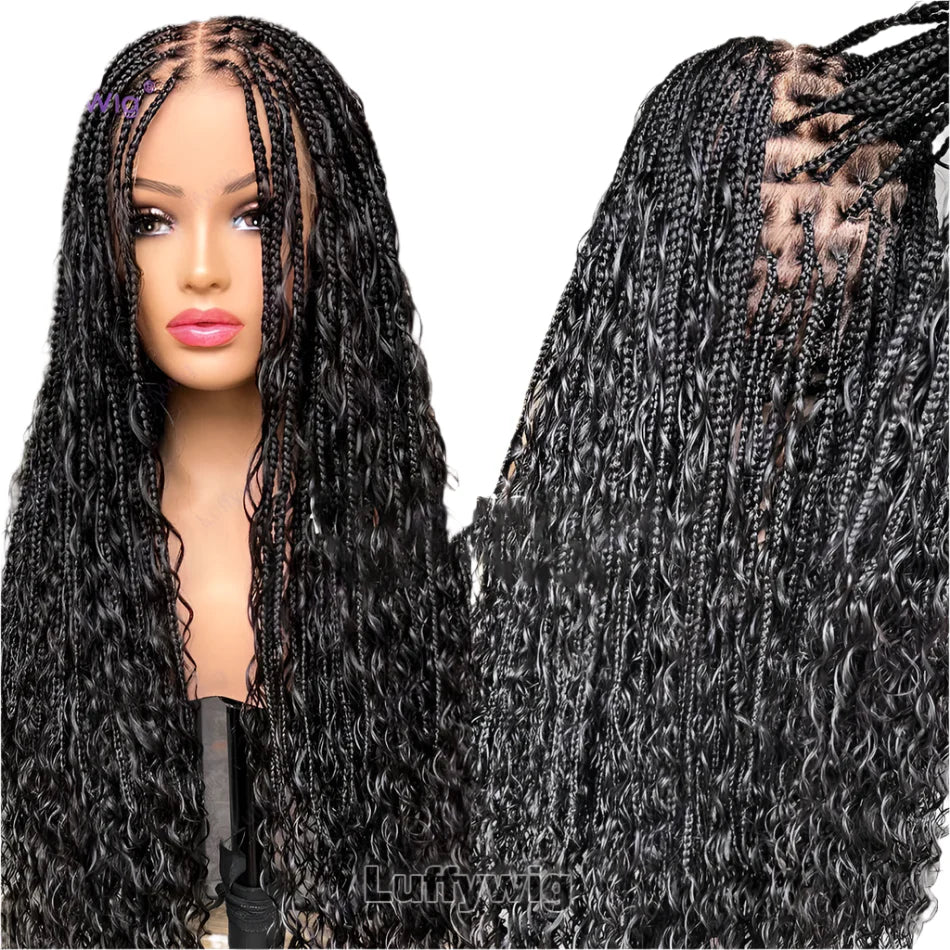 Perruque queue de cheval tresses sans nœuds bohèmes 26"+ | Dentelle complète HD | Cheveux naturels | Densité 300% | Baby Hair