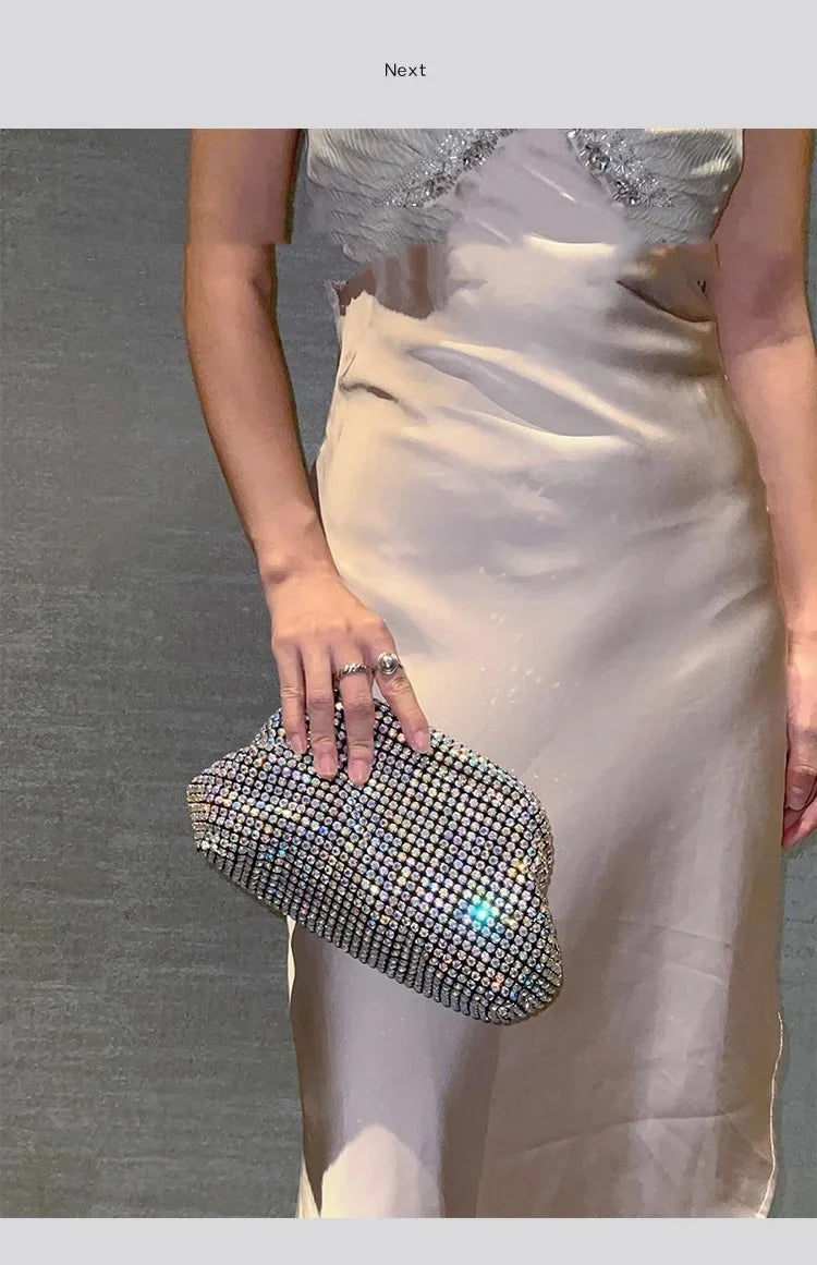 Sac à main de luxe pour femme en forme de nuage scintillant | Sac de soirée en cristal brillant avec strass et diamants (Pochette de soirée pour mariage, Sac à bandoulière)