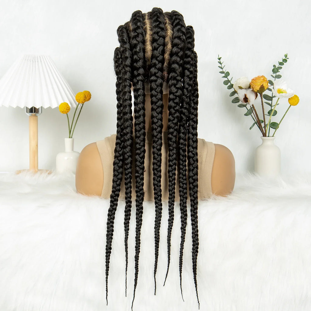 Perruque en dentelle complète tressée sans nœuds | Tresses africaines | Cheveux de bébé | Perruque tressée synthétique