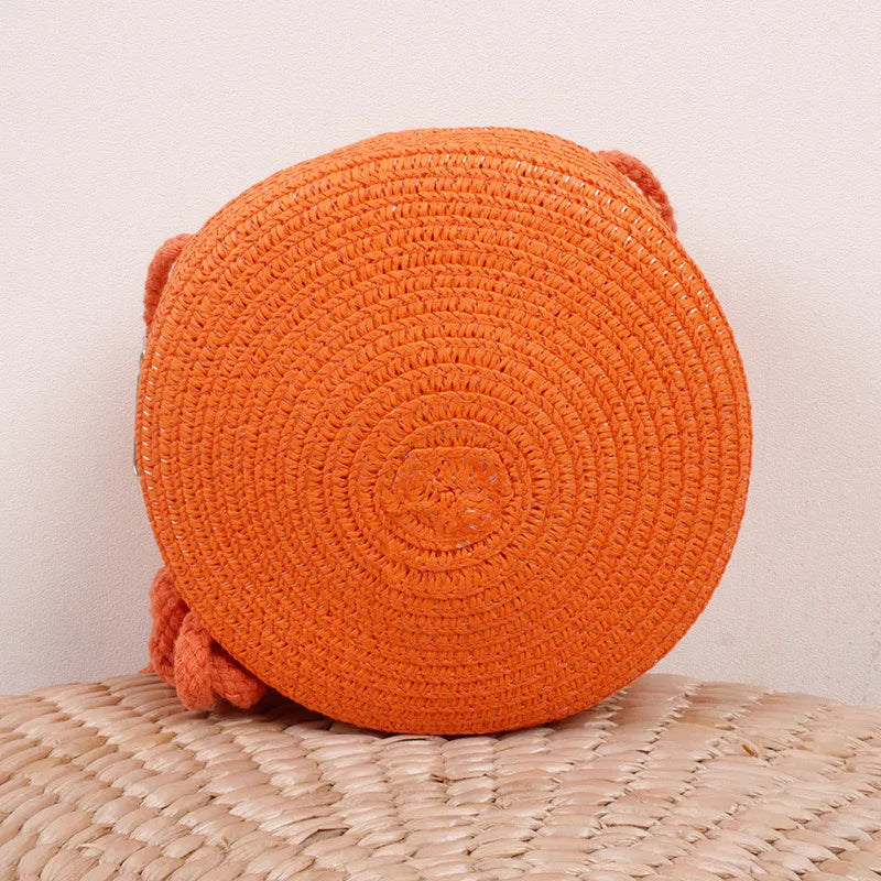 Sac bandoulière tissé en paille pour femme | Petit sac à main de plage rond en rotin fait main (sac à bandoulière pour femme)