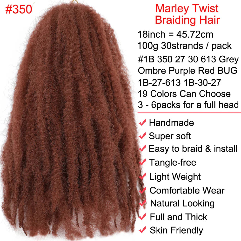 Cheveux à tresser Marley Twist 18" | Tresses au crochet | Extensions de cheveux crépus Afro Twist | Couleurs Ombré | 30 mèches/paquet