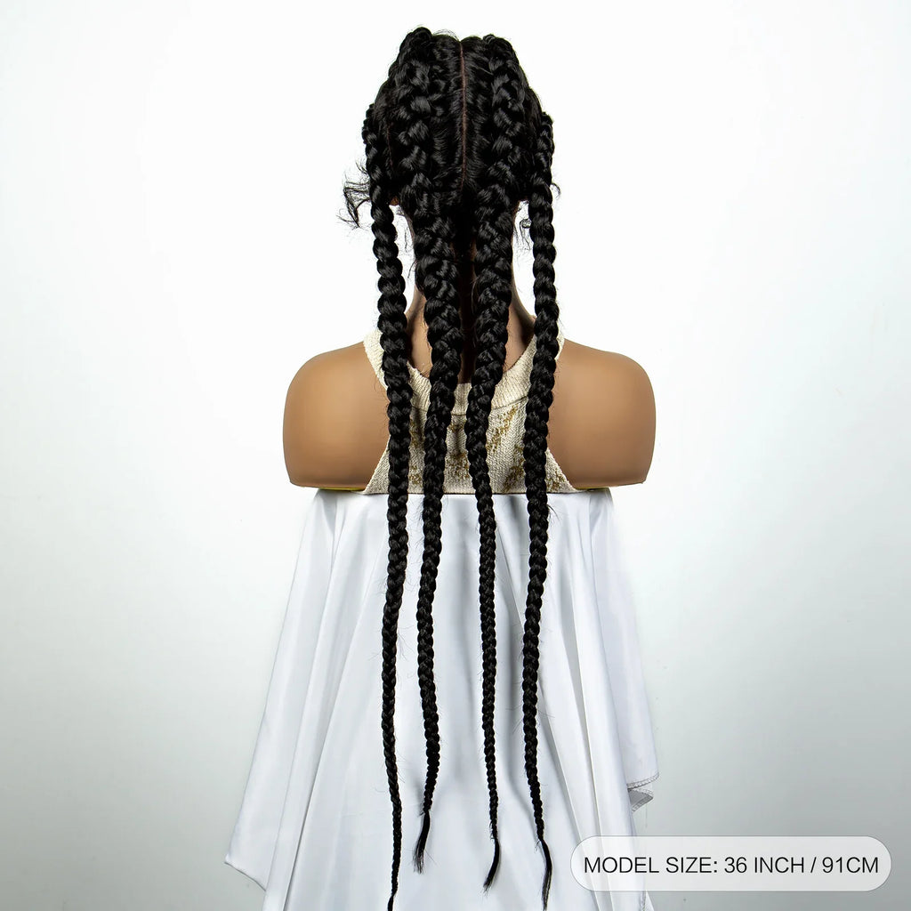 Perruque tressée de 36" 27/613 blonde cornrow | Tresses africaines frontales en dentelle | Perruque synthétique avec cheveux de bébé pour femmes noires