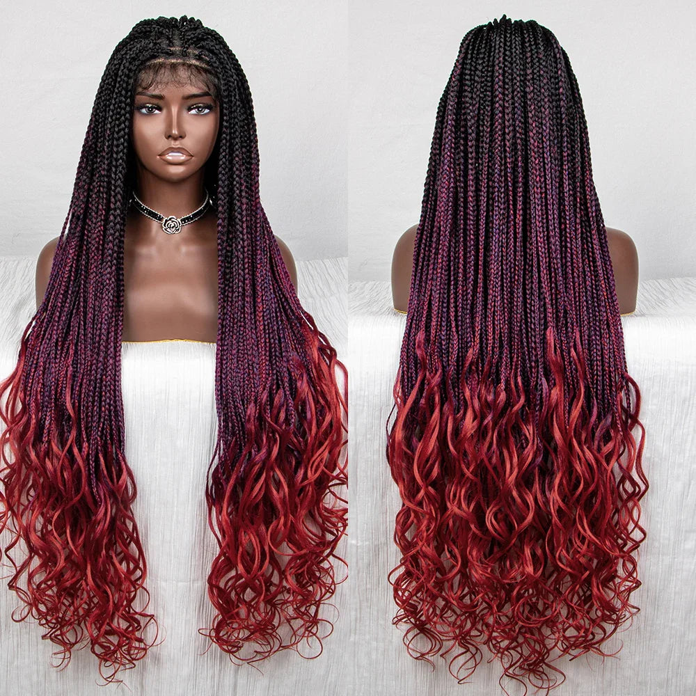 Perrue tressée Water Wave 36" | Dentelle frontale | Cheveux de bébé | Longues tresses