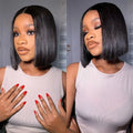 Perruque carrée courte et droite noire naturelle | Cheveux humains (180 % de densité, prêt à porter) avec dentelle frontale T-Part 13x6x1