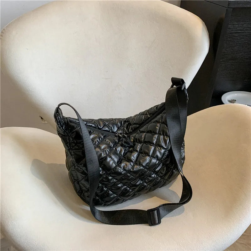 Sacs à main matelassés en nylon tendance pour femme | Sacs à poignée supérieure grande capacité et sacs bandoulière couleur unie (sacs à bandoulière d'hiver pour femme)