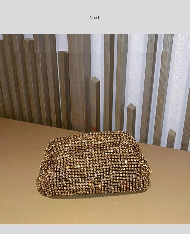 Sac à main de luxe pour femme en forme de nuage scintillant | Sac de soirée en cristal brillant avec strass et diamants (Pochette de soirée pour mariage, Sac à bandoulière)