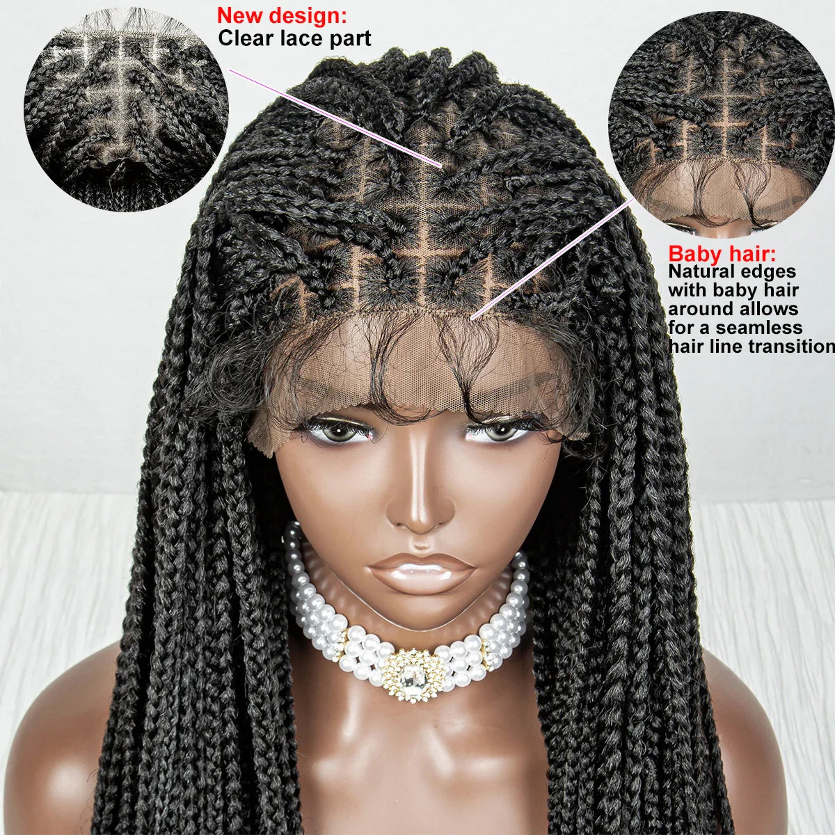 Perrue tressée Water Wave 36" | Dentelle frontale | Cheveux de bébé | Longues tresses