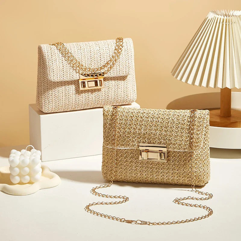 Sacs bandoulière pour femmes | Sacs à bandoulière en paille simples et sacs à main pour femmes avec fermoir (Petit sac carré pour l'été)