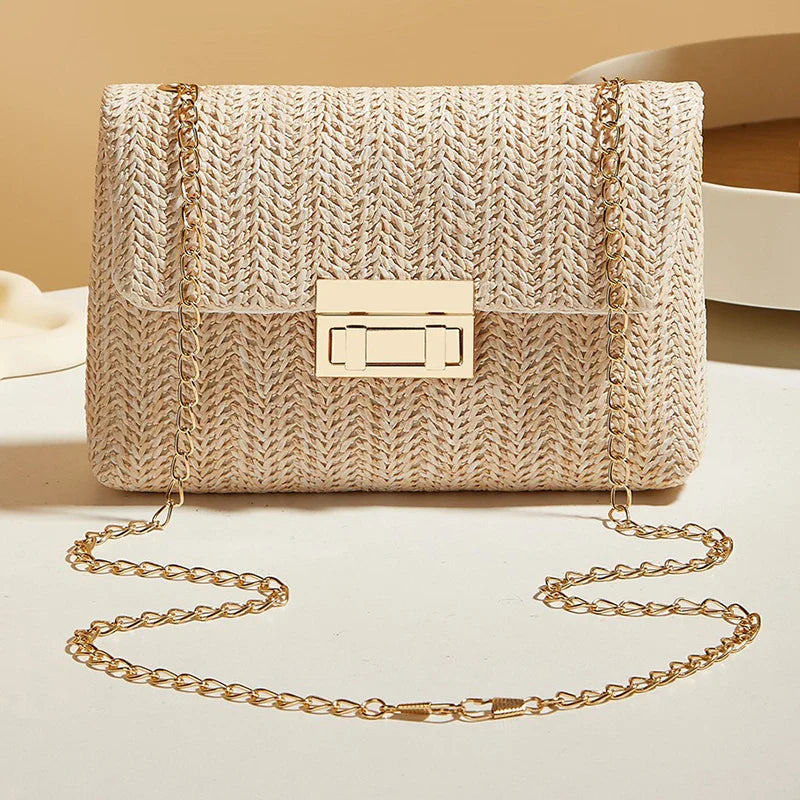 Sacs bandoulière pour femmes | Sacs à bandoulière en paille simples et sacs à main pour femmes avec fermoir (Petit sac carré pour l'été)