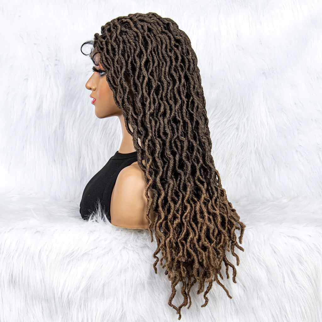 Perruque tressée sans nœuds avec pointes bouclées et cheveux de bébé | Perruque synthétique Lace Front pour femmes noires
