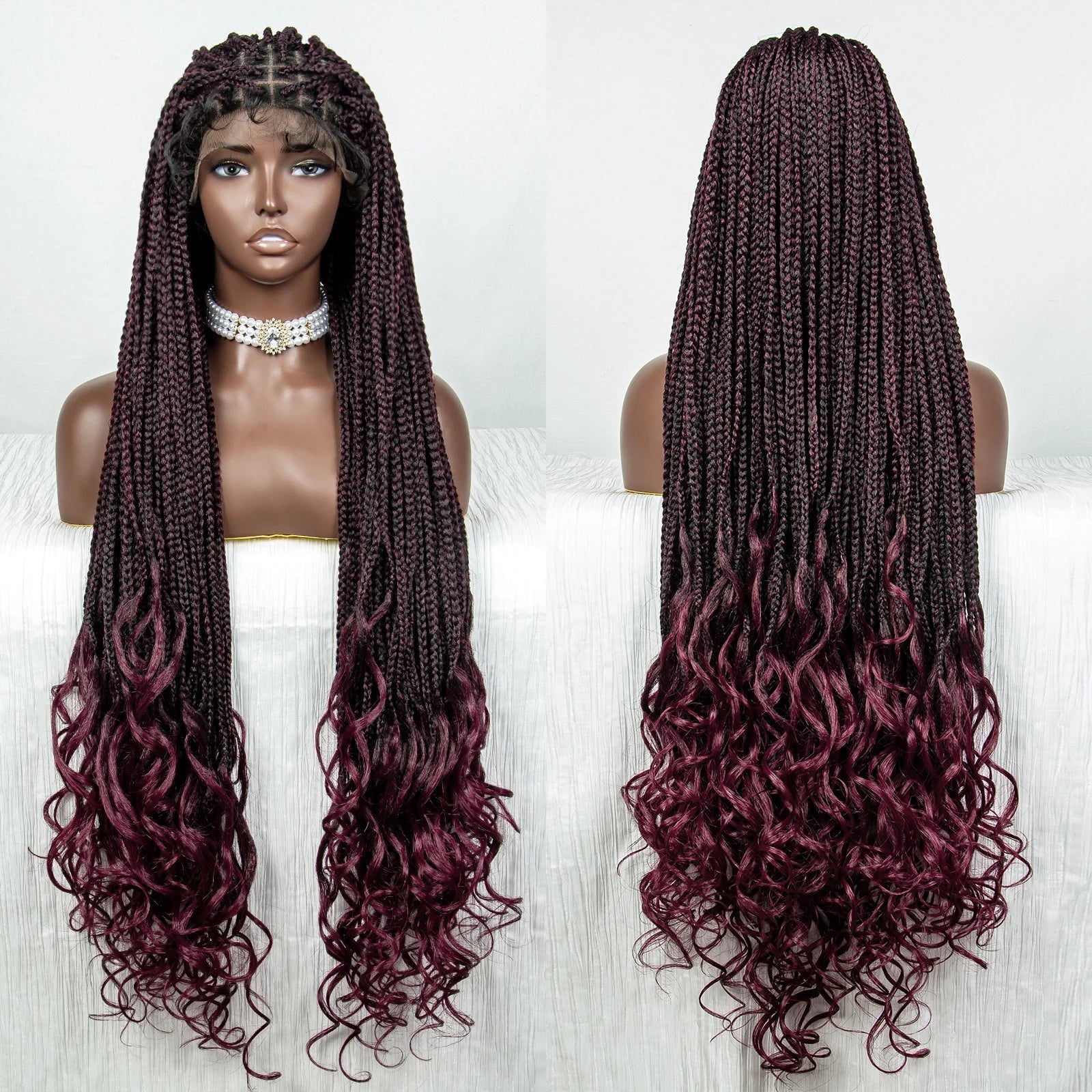 Perrue tressée Water Wave 36" | Dentelle frontale | Cheveux de bébé | Longues tresses